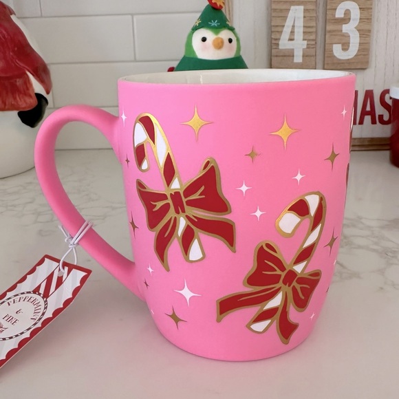 Peppermint & Pine Other - PEPPERMINT & PINE SOFT TOUCH COQUETTE CANDY CANE BOWS PINK COFFEE MUG